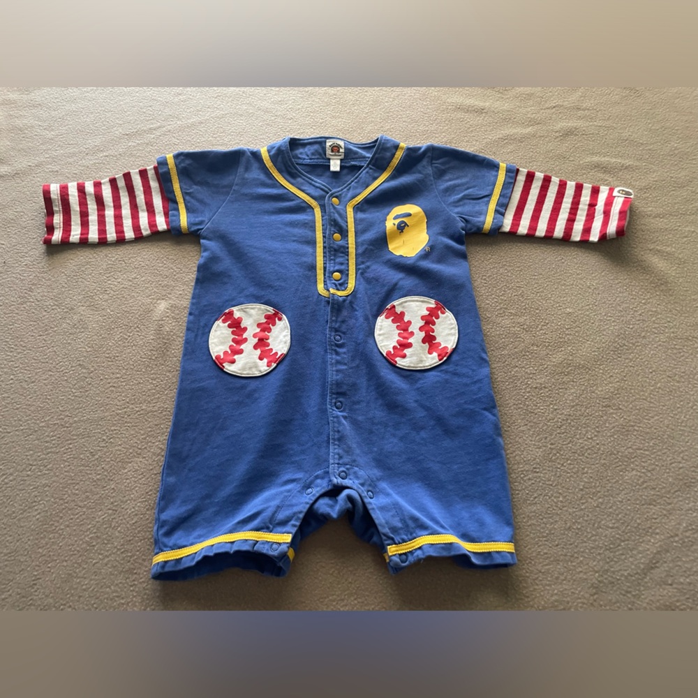 Baby Milo a bathing ape hoop baseball shirt layered romper
